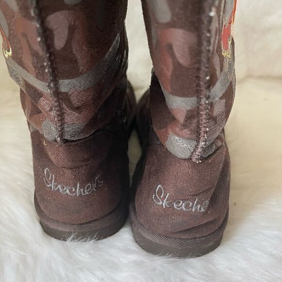 Skechers brown faux suede graphic design faux fur lining calf boots size… - Picture 4 of 12